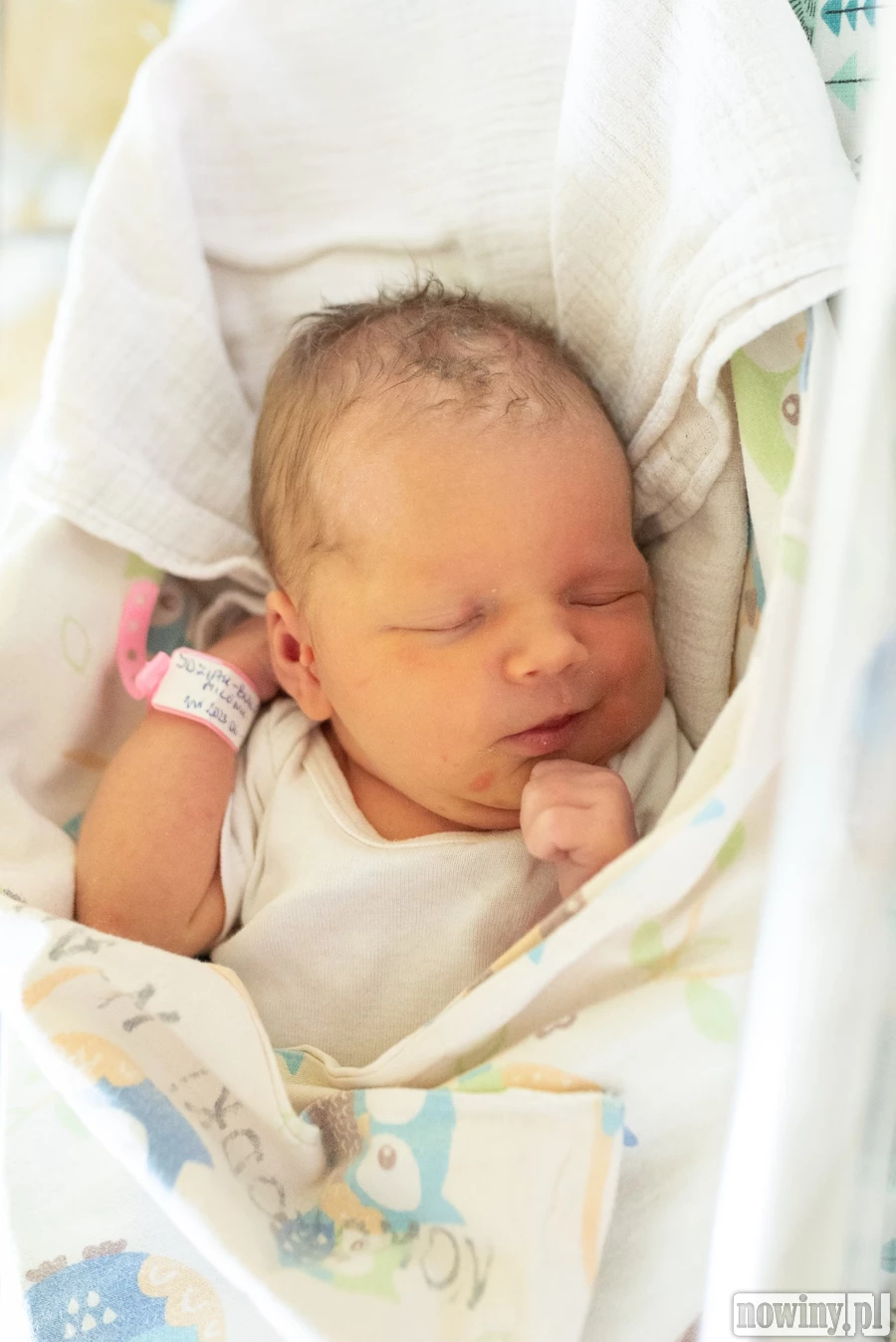 Na zdjęciu słodko śpi Marysia Buko. Urodziła się 8.06 o 19.36, miała 53 cm wzrostu, ważyła 3400 g. Marysia jest córką Mileny i Mateusza z Czyżowic.