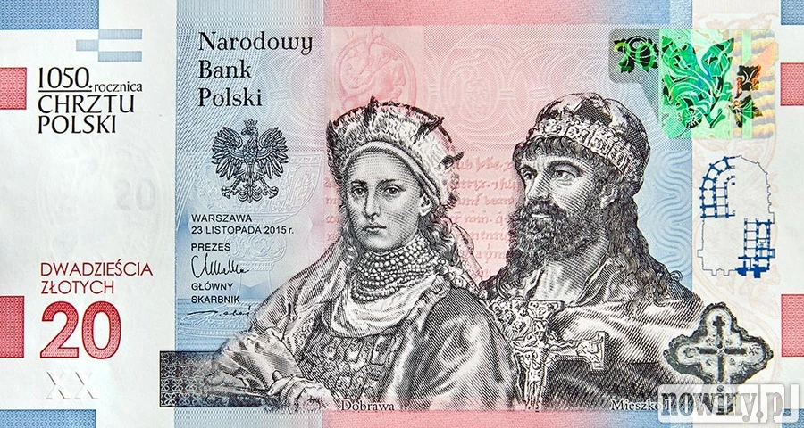 Nowy banknot 20 zł. Na awersie Mieszko i Dobrawa