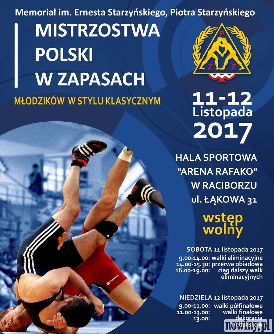 Młodzi zapaśnicy będą walczyć w Raciborzu o medale Mistrzostw Polski