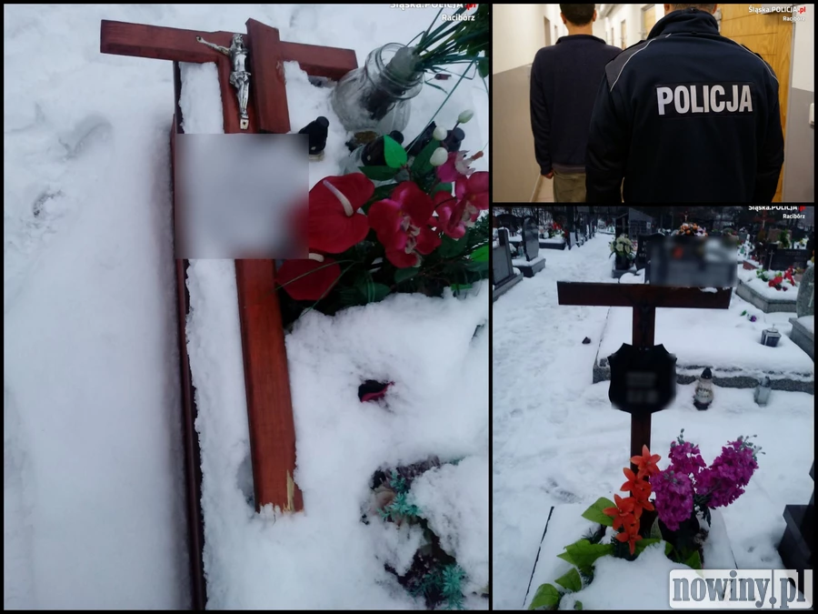 Wandal z rybnickiego zniszczył krzyże na cmentarzu w Górkach Śląskich