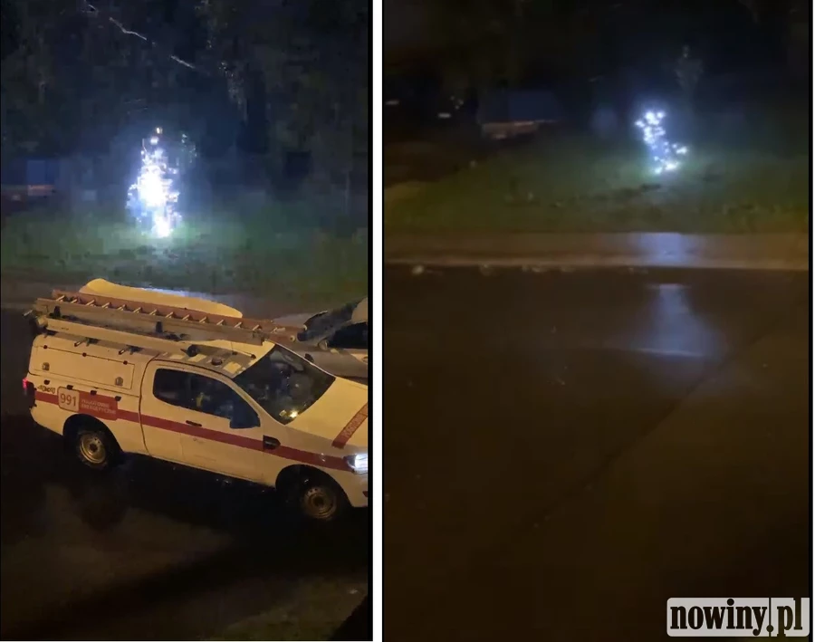 Niebezpieczna fontanna iskier obok szkoły