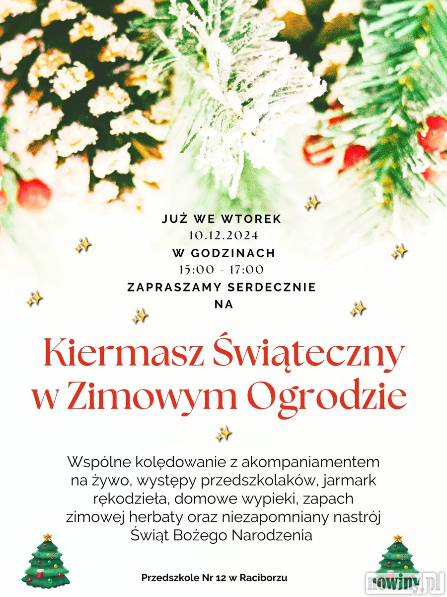 Przedszkole nr 12 w Raciborzu zaprasza na kiermasz świąteczny!