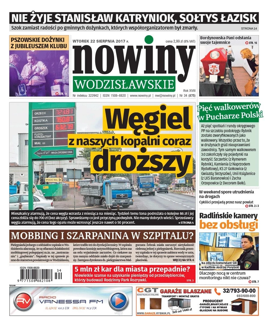 Nowiny Wodzisławskie piszą o coraz droższym węglu
