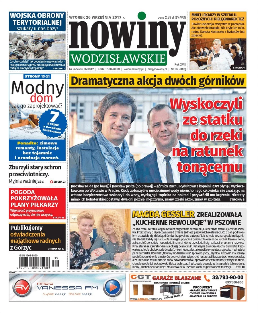 Wyskoczyli ze statku do rzeki na ratunek tonącemu. Nowiny Wodzisławskie piszą o dramatycznej akcji dwóch górników