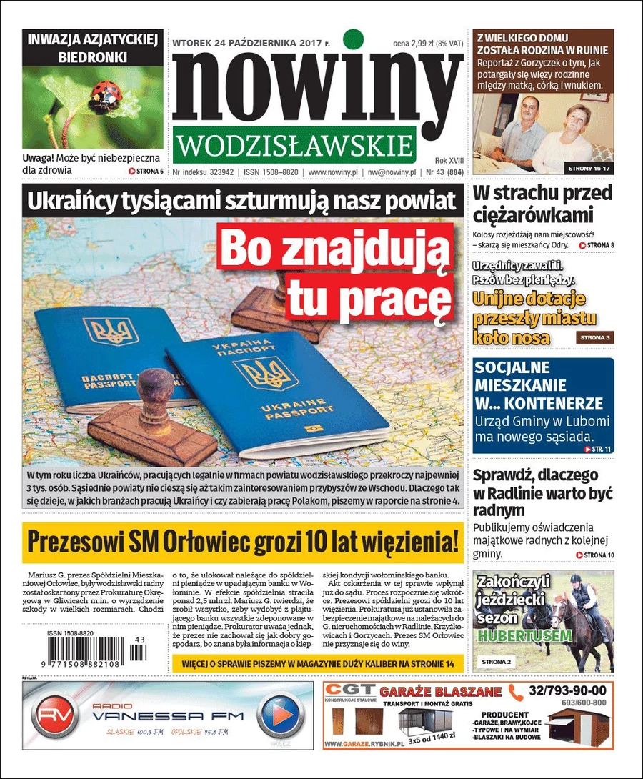 Nowiny Wodzisławskie piszą o tym że Ukraińcy tysiącami szturmują nasz powiat